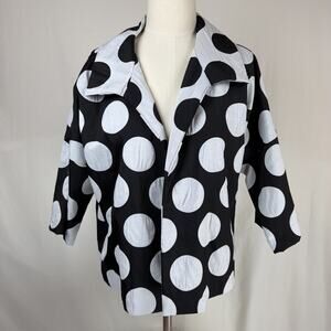 NWT Sydney 1069 Black White Polka Dot Open Cropped Jacket S #0750 USA